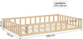 Homestyle4U Vaikiška grindų lova, 125x32x206.5 cm, ruda