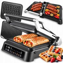 Elektrinis grilis-keptuvė panini, 2200 W, su laikmačiu, temperatūros reguliatoriumi ir vaflių funkcija
