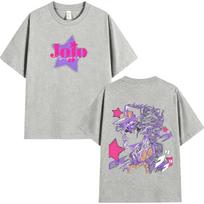 Hot Sale Anime JoJo Bizarre Adventure Kujo Jotaro T-shirt Unisex Casual Harajuku Hip Hop Punk Cotton T-shirt Breathable and Comfortable Clothes XXXXL gray