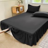 White Ruffled Bed Skirt Solid Color Dust Ruffle Cover with Elastic Cotton Washed Bedspread Non-Slip Mattress Protector Four Season Universal Bedding 48x74cm 2pcs pillowcase gray