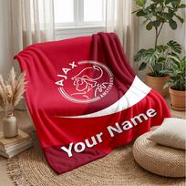 Ajax Amsterdam Individualus vardas Tekstas Flanelinis pledas Futbolo logotipas Personalizuotas vilnos metimo pledas Speciali dovana Sofai Miegamajam Namams 100cmx150cm