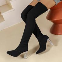 Fashion 2024 Winter Hot Selling High Quality Women's Boots Fashion Pointed Solid Color Sleeve High Heels Women's High Sock Boots 37 juoda