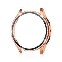 Blizgus dėklas Samsung Galaxy Watch 6 40mm 44mm apsauginei dangai PC deimantinis cirkonio buferis + grūdinto stiklo ekrano plėvelė 44mm rožinio aukso spalvos