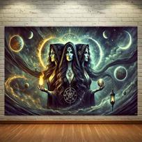 VIKAMA Triple Moon Goddess Tapestry Hecate Witch with Pentagram and Planets Wall Hanging Decor for Bedroom Living Room 59x51.1inch/150*130cm