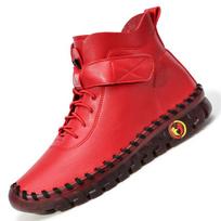Hot Selling Women's Shoes with Plush Insulation, High Top Cotton Shoes, Winter High Heels, Stitched Seams, Mom Soft Sole, Flat Bottom, Casual Shoes 42 red