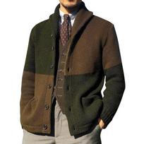 Men Loose Color Block Knit Cardigan Turn Down Collar Long Sleeve Warm Casual Outerwear XXL black