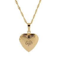 Heart Allah Pendant Necklace For Women 24K Gold Color Muslim Heart Allah Open Heart Jewelry beige