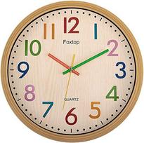 Foxtop Kids Wall Clock Silent No Tick Modern Colorful 30cm for Boys Girls Bedroom Kitchen Classroom