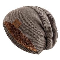 Winter Beanie Soft Slouchy Knit Hat Skull Cap Warm windproof Cuffed Silk Hat Lining Beanie Casual Men Women Hiking Running Hat chaki