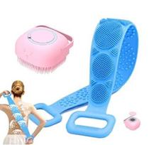 McFarlane Silicone Body Back Scrubber, Double Side Bathing Brush for Skin Deep Cleaning Massage, Dead Skin Removal Exfoliating Belt for Shower, Body blue