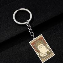 Cute Cat Tarot Card Keychain Vintage Rectangle Epoxy Stainless Steel Pendant Key Chain Animal Divination Jewelry black