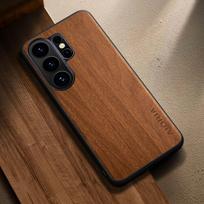 Skirta Samsung Galaxy S26 S25 S24 S23 S22 S21 Ultra Plus Fe Edge dėklas Stilingas Premium medžio rašto PU odos telefono dėklas s26 geltona