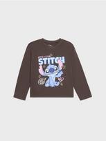 Sinsay - Medvilniniai marškinėliai ilgomis rankovėmis su „Stitch“ spauda - tamsiai ruda