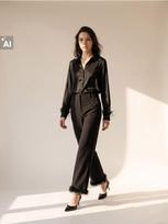 Sinsay - Wide leg kelnės su plunksnomis ties klešnių apačia - juoda