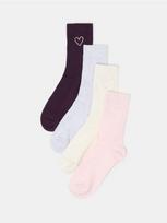 Sinsay - Ilgos briaunuotos kojinės su siuvinėta širdele, 4 poros - multicolor