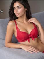 Sinsay - Extra Push-Up liemenėlė su nėriniais - raudona