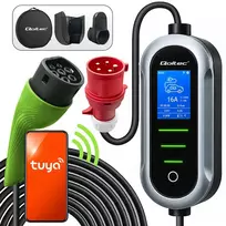 Qoltec Mobile EV Electric Car Charger with 2in1 Type 2 Adjustment | 11kW | 400V | CEE 16A | Wifi | TUYA | SMART LIFE | LCD | Portable | Wallbox | 5m