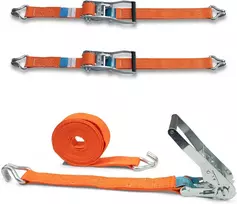 Dozurr tvirtinimo diržai su tvirtu terkšle ir profilio kabliu, keliamoji galia iki 2500 kg, 50 mm pločio x 8 m ilgio, oranžiniai, sunkvežimiams ir didelėms priekaboms, 2 vnt.