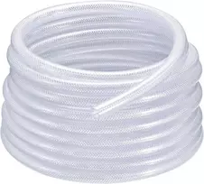 Sourcing map Pinta Pvc žarna su audiniu 12 x 18 mm (1/2 colio x 3/4 colio) vidinis skersmuo x išorinis skersmuo, pintas sustiprintas vamzdis 15.2 m ritinys, skaidri aukšto slėgio suspausto oro žarna, vandens žarna