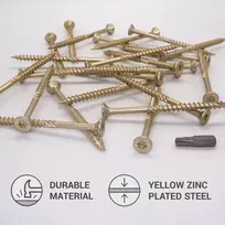 Skir'co universalūs geltoni medvaržčiai iš galvanizuoto plieno 6,0 x 90 mm su įleidžiama torx galvute, skirti medienos drožlių plokštėms, type 17 (50 vnt., 6,0 x 90 mm)