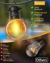 Lp68 led lauko girlianda, 6 m, 10 lempučių + 1 atsarginė, g40 lemputės, abs plastiko girlianda, maitinimas, atspari vandeniui, lauko girlianda, šilta balta spalva romantiškam sodo balkonui