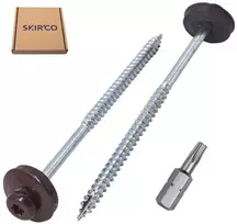 Skir'co (15 vnt.) dažyti 5,0 x 100 mm medvaržčiai su epdm poveržlėmis, stogo varžtai (šokolado ruda ral 8017)