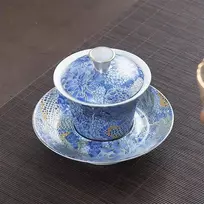 Fanquare kiniškas drakono gaiwan mėlynas sancai arbatos dubuo porcelianiniai arbatos puodeliai ir lėkštutės rinkinys tradicinis kiniškas arbatos dubuo su dangteliu namų biurui