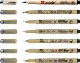 Yukama Sakura Pigma Art Edition rinkinys, 8 vnt.: 6 Pigma Micron Fineliners + 1 Pigma Pen + 1 Pigma Pn Pen, juodi