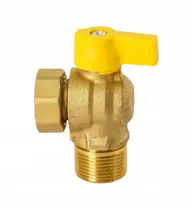 Kampinis dujinis rutulinis ventilis su pasukama veržle 3/4" vidinis sriegis/išorinis sriegis katilo dujoms geltonas