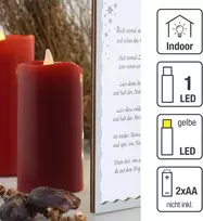 Hellum 4 led žvakių rinkinys, skersmuo 5 cm x 9,5 cm aukščio, 4 raudonos led žvakės, su baterijomis (2 x aa neįtrauktos), kalėdinė apšvietimo dekoracija, tikras vaškas 150797