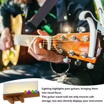 Sporway tvirtos medienos gitaros sieninis laikiklis su muzikos nata led apšvietimu akustinei gitarai, elektrinei gitarai, bosinei gitarai ir ukulelei, sieninis muzikos kambario dekoravimas su 3 ryškumo lygiais