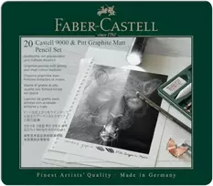 Faber-castell Pitt Graphite Matt & Castell 9000 115224 pieštukų rinkinys, 20 vienetų, įskaitant popieriaus valiklį, trintuką, minkomą trintuką ir drožtuką
