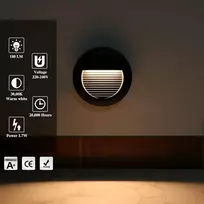 Hlfvlite 2 Led laiptų šviestuvų rinkinys, apvalus laiptų šviestuvas, lauko sieninis šviestuvas, pakopos šviestuvas, 3000 K šilta balta spalva, koridoriaus lempa, įsk. 2 vnt., 1,7 W laiptų prožektorius, paviršiuje montuojamas prožektorius, matinė juoda