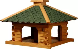 Dobar 45320e kaimiško stiliaus lesyklėlė paukščiams, žalios bituminės stogo dangos, namelis paukščiams su įmontuotu dozatoriumi, pušis, xl, žalia