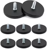 8 neodimio magnetų rinkinys, padengtas guma, skersmuo 43 mm su m6 sriegiu, magnetic systems su gumine danga, 10 kg traukos jėga