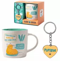 Be Happy dovana kačių mylėtojams rinkinys puodelis su kate raktų pakabukas rudas katinas kačiukas