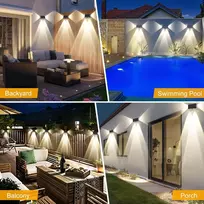 Natpow saulės sieninis šviestuvas lauko šiltos baltos spalvos saulės sieninis apšvietimas su 4 led, automatinis įjungimas/išjungimas spalvą keičiantis tvoros šviestuvas led, ip65 vandeniui atsparios saulės lempos tvorai, sienai, sodui, takui, 4 vnt.
