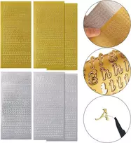 6 lapų raidžių lipdukai, lipnūs lipdukai su nerūdijančio plieno pincetu, karšto štampavimo etikečių lipdukai, aukso, sidabro, juodos spalvos, mini raidžių nuo A iki Z lipdukai, skirti "pasidaryk pats" scrapbooking (aukso, sidabro)