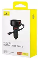 Baseus Car Charger Enjoyment Pro Fast Charger USB female, Type-C male (0,7m) Built-in Retractable Cable, 60W Juodas (C00057800111-00)