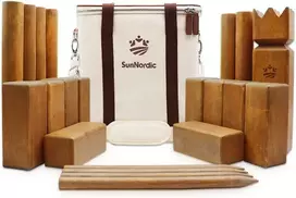 Sunnordic Kubb vikingų lauko žaidimas, švediškas šachmatų žaidimas pagamintas iš aukštos kokybės kaučiukmedžio, su drobiniu krepšiu ir žaidimo instrukcijomis - tvirtas Kubb žaidimas vaikams ir suaugusiems