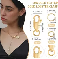 Beebeecraft 6 vnt. 18 karatų auksu dengtų juvelyrinių dirbinių omarų užsegimų pakuotė, 0,45 x 0,23 colio / 12 x 6 mm mažas omarų užsegimas su atviru jungiamuoju žiedu apyrankėms ir vėriniams