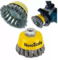 Novotools vielinis šepetys 65 mm metalui, priekinis puodelio formos, pintas, skirtas šlifuokliui