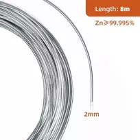 Cinko viela 2 mm, 99.995% grynumas, 8 m ilgio