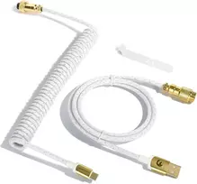 Mambasnake C03 spiralinis Usb C kabelis žaidimų klaviatūrai, starlight pynimo klaviatūros kabelis, type C į Usb A, pintas Usb C kabelis, spiralinis klaviatūros type C kabelis, nuimamas auksinis aviacinis jungtis, baltas