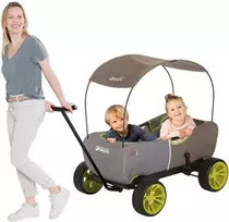 Hauck Eco Mobile vežimėlis-rankinis vežimėlis 2 vaikams su stogeliu nuo saulės ir sėdynės paminkštinimu, sulankstomas, apkrova 50 kg - Forest Žalias