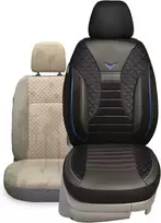 Bremer Sitzbezüge Individualūs automobilinių sėdynių užvalkalai, tinkantys Vw Touran 1 vairuotojo ir keleivio komplektui nuo 2003-2015 m. / Automobilio sėdynių užvalkalų veliūro dirbtinės odos 2 dalių komplektas juodos/mėlynos spalvos (ps806)