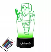 Platinet Plexido Lempa ant stiklo Minecraft personažas su kardu 3d Led Rgb + nuotolinio valdymo pultas 16 spalvų