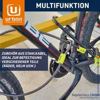 Urban Ur462l dviračio spyna su trosine spyna, lankstus plienas, dviguba kilpa, universalus dviračio paspirtukas, skersmuo 10 mm, 200 cm