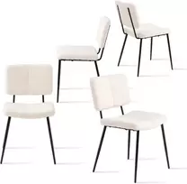 Meuble Cosy valgomojo kėdės, 4 vnt. komplektas, virtuvės kėdės, skandinaviško stiliaus svetainės kėdės, apmuštos kėdės su atlošu, sėdynė iš boucle audinio, metalinės kojos, smėlio spalvos
