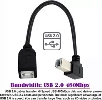 Nfhk Usb 2.0 B tipo tėviškas-moteriškas prailginimo laidas stačiu kampu 90 laipsnių 20 cm spausdintuvo skaitytuvo diskui